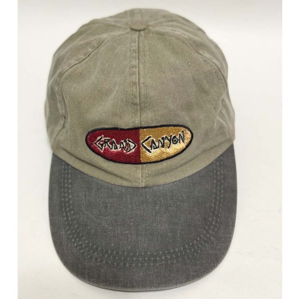 Grand Canyon Embroidered Dad Hat Khaki Grey Two Tone Leather Strapback Cap‎